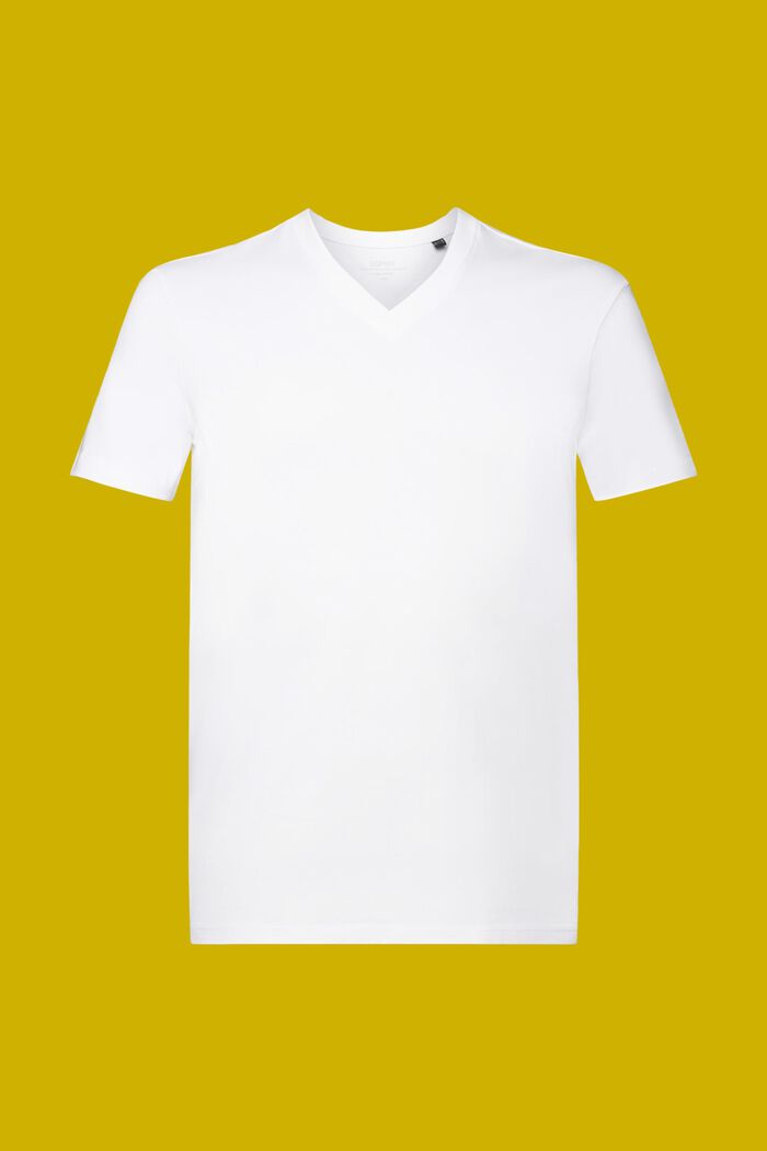 T-Shirt mit V-Ausschnitt aus Pima-Baumwolle, WHITE, detail image number 6