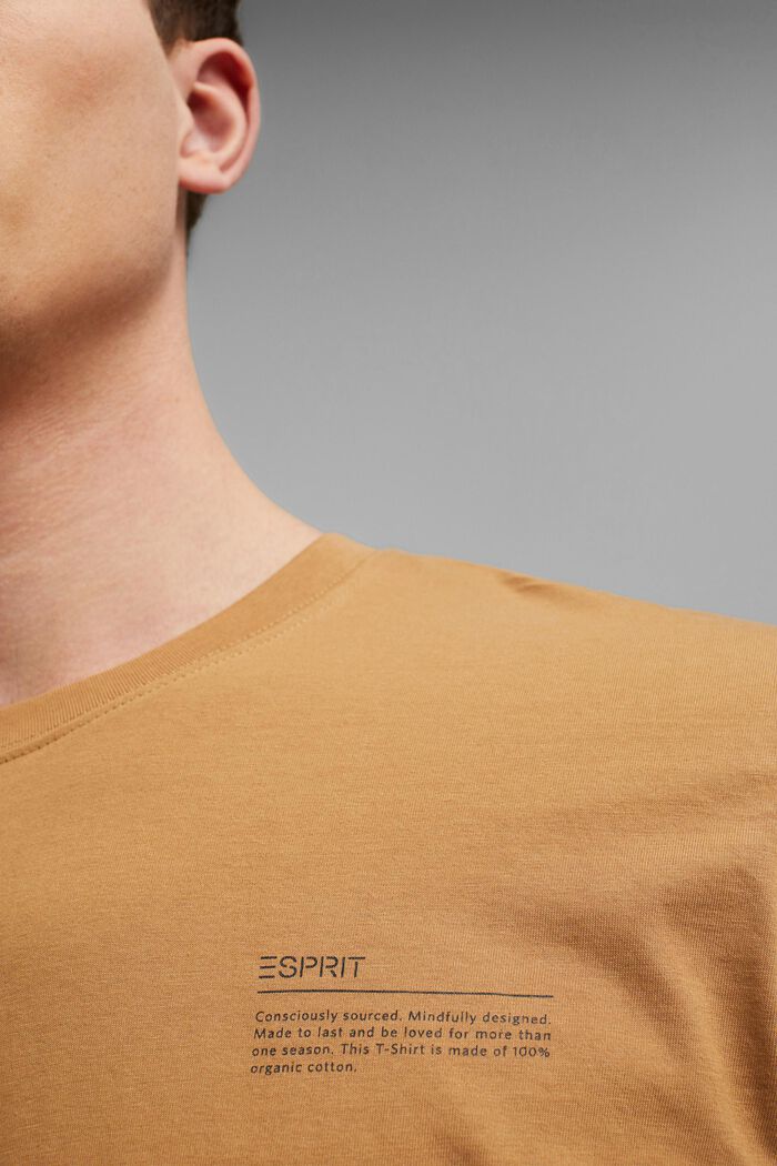 Jersey-T-Shirt mit Print, 100% Bio-Baumwolle, CAMEL, overview