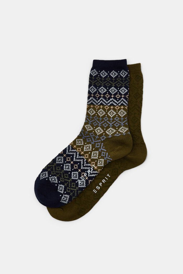 2er-Pack Norweger-Socken, Organic Cotton, KHAKI/NAVY, detail image number 0