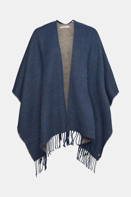 Poncho mit Fransen, PETROL BLUE, overview