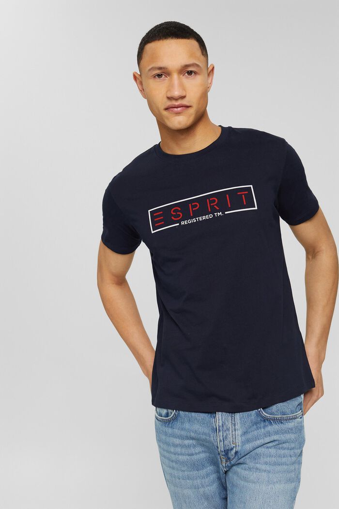 Jersey-T-Shirt mit Logo, 100% Baumwolle, NAVY, detail image number 0