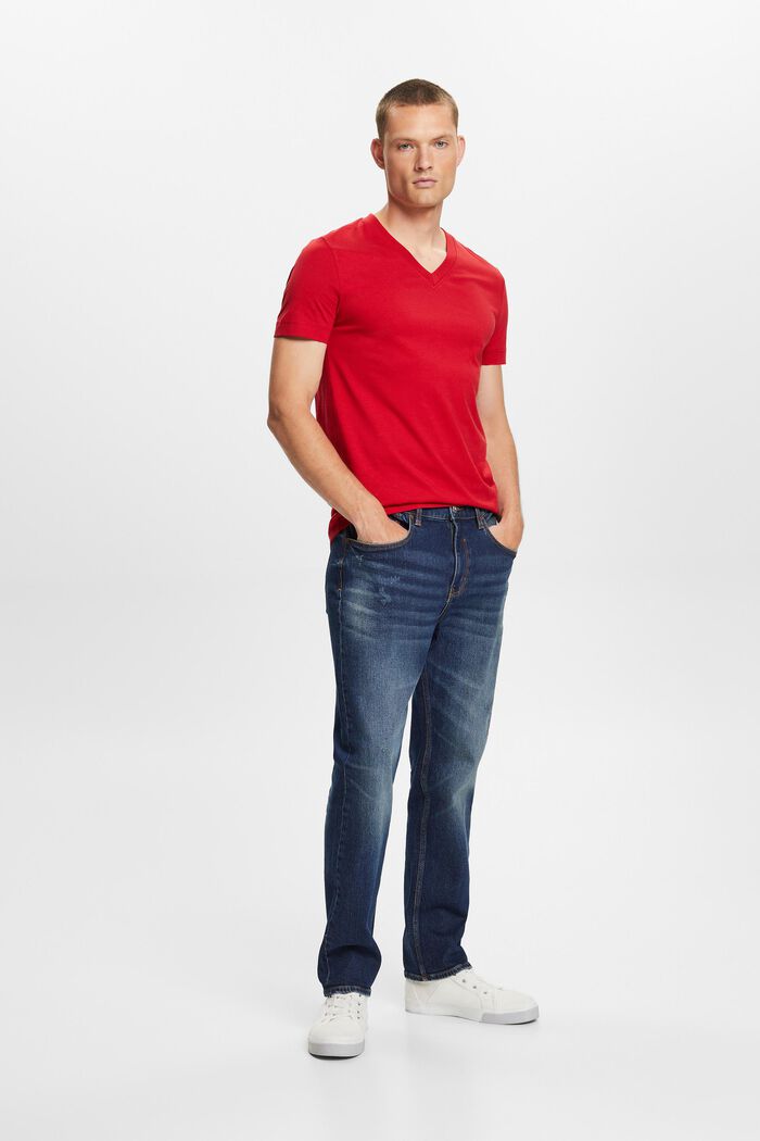 Jersey-T-Shirt mit V-Ausschnitt, 100 % Baumwolle, DARK RED, detail image number 4