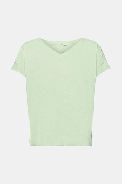 Baumwoll-T-Shirt mit V-Ausschnitt, CITRUS GREEN, overview