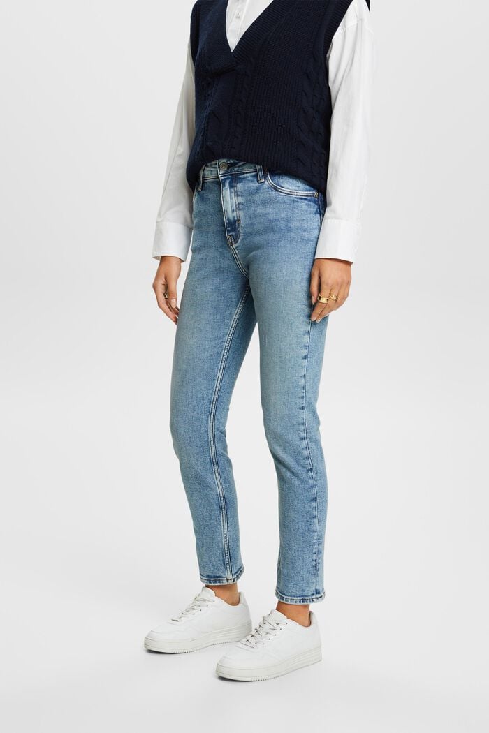 Schmale Stretch-Jeans mit mittelhohem Bund, BLUE LIGHT WASHED, detail image number 0