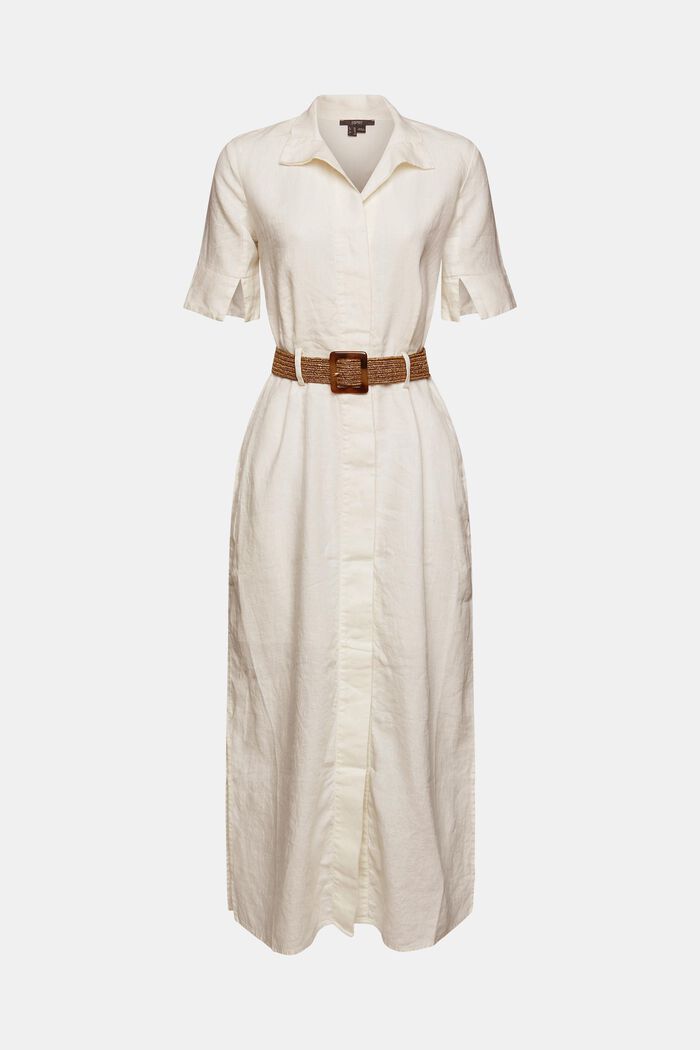Hemdblusenkleid mit Gürtel aus 100% Leinen, WHITE, detail image number 5