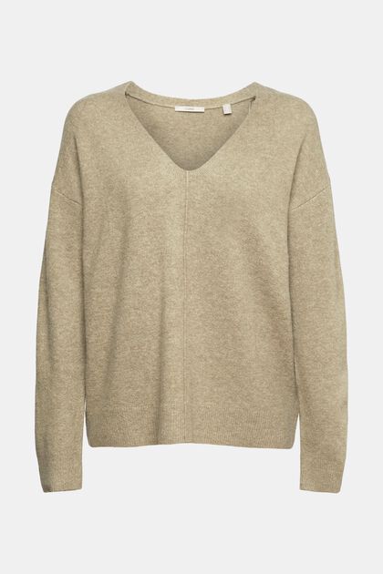 Mit Wolle: flauschiger Pullover, PALE KHAKI, overview
