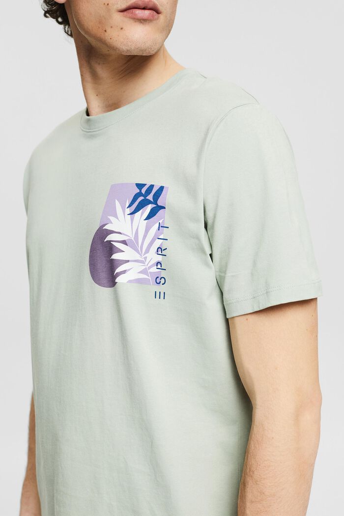 Jersey-T-Shirt mit Pflanzen-Print, LIGHT KHAKI, detail image number 1