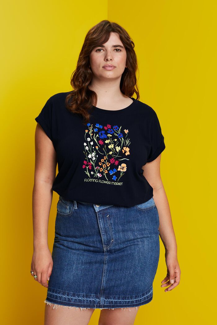 CURVY T-Shirt mit Print vorne, 100 % Baumwolle, NAVY, detail image number 0