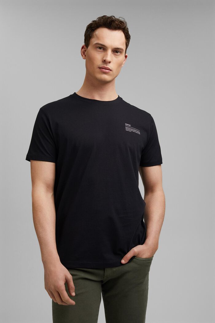 Jersey-T-Shirt mit Print, 100% Bio-Baumwolle, BLACK, overview