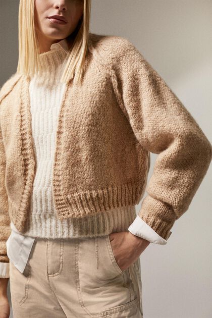 Cropped-Cardigan aus Wollmix, SAND, overview