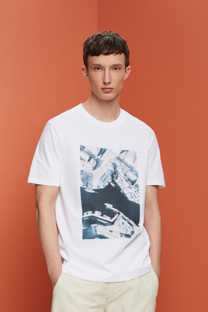 Bedrucktes Jersey-T-Shirt, 100 % Baumwolle, WHITE, detail image number 0