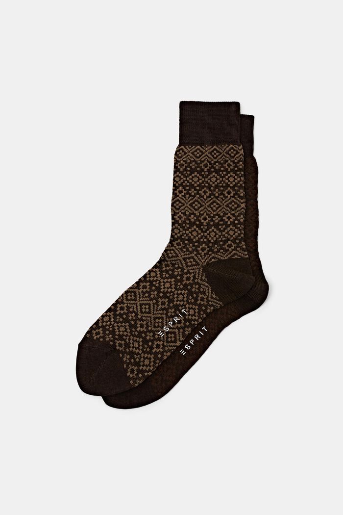 2er-Set Socken mit Fair Isle-Muster aus Wollmix, BROWN, detail image number 0