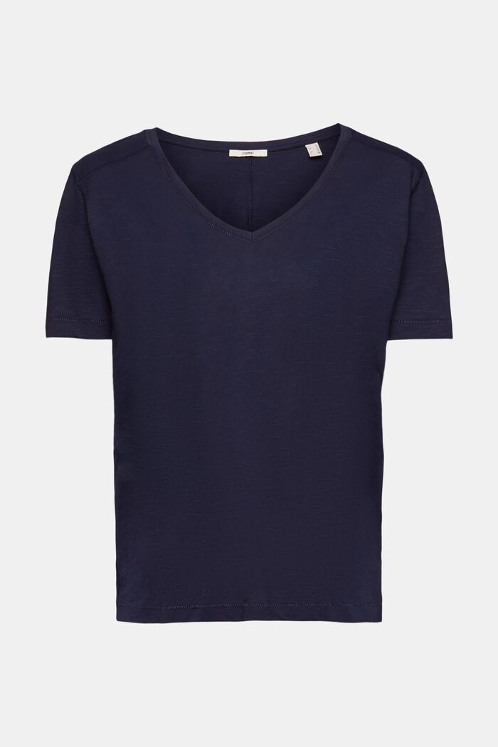 Baumwoll-T-Shirt mit V-Ausschnitt und Ziernähten, NAVY, detail image number 6
