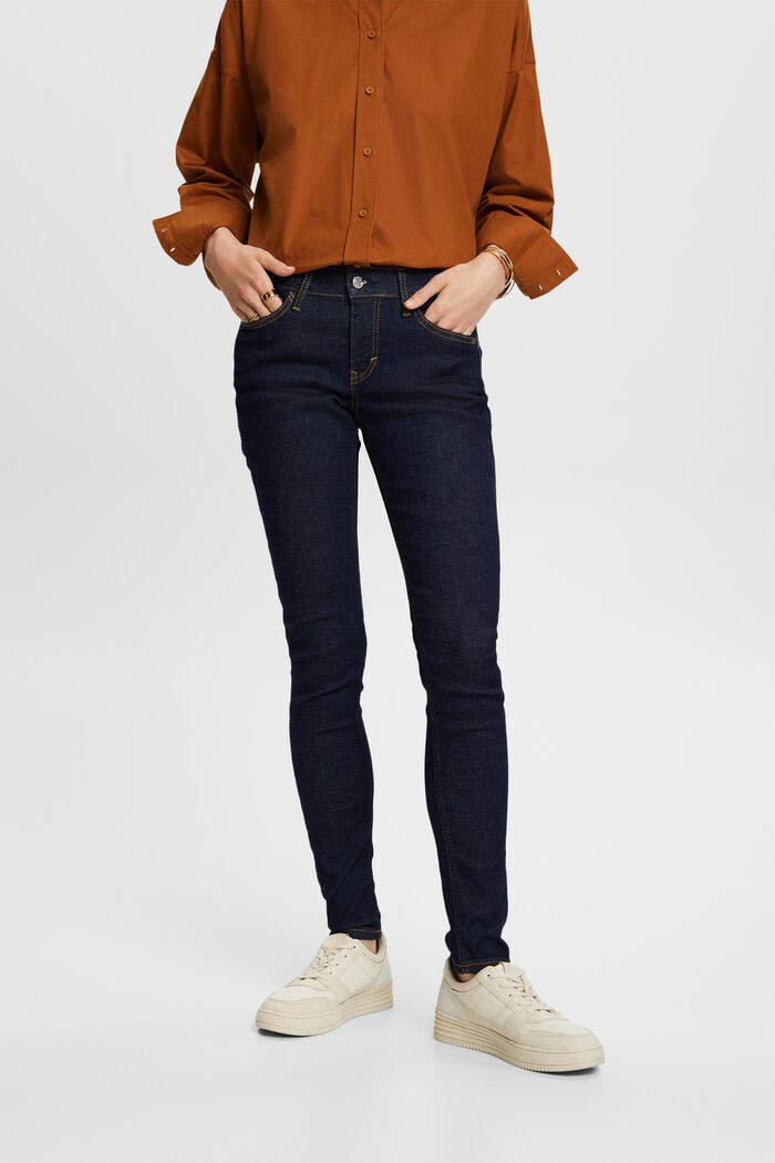 Recycelt: Skinny Jeans mit mittelhohem Bund, BLUE RINSE, detail image number 0