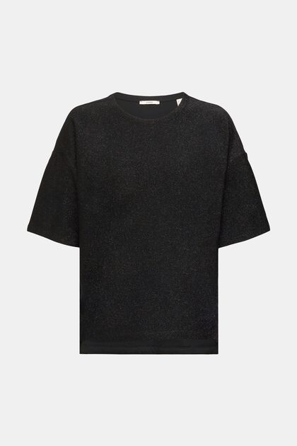 Oversize-T-Shirt mit Glitzereffekt, BLACK, overview