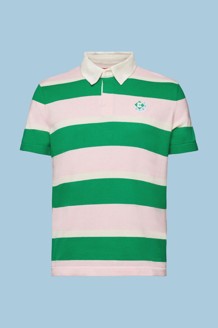 Gestreiftes Baumwoll-T-Shirt mit Logo und Polokragen, GREEN, detail image number 6