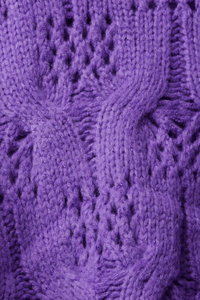 Cropped Zopfstrickpullover mit Wolle, PURPLE, detail image number 5