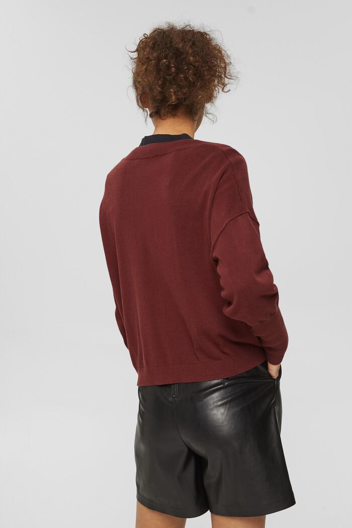 V-Ausschnitt-Pullover, 100% Baumwolle, GARNET RED, detail image number 3