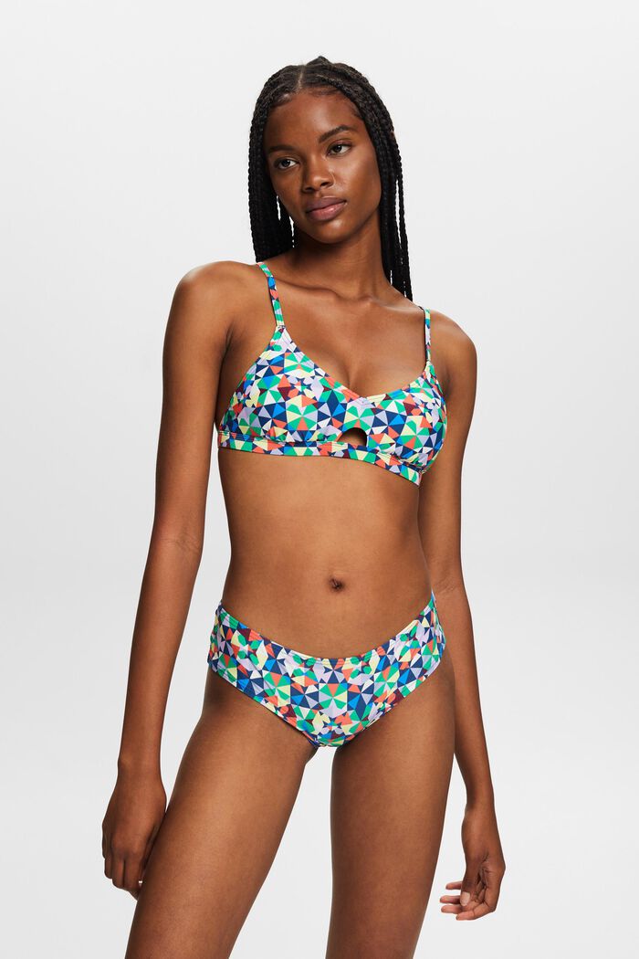 Recycelt: wattiertes Bikini-Top mit Allover-Muster, GREEN, detail image number 0