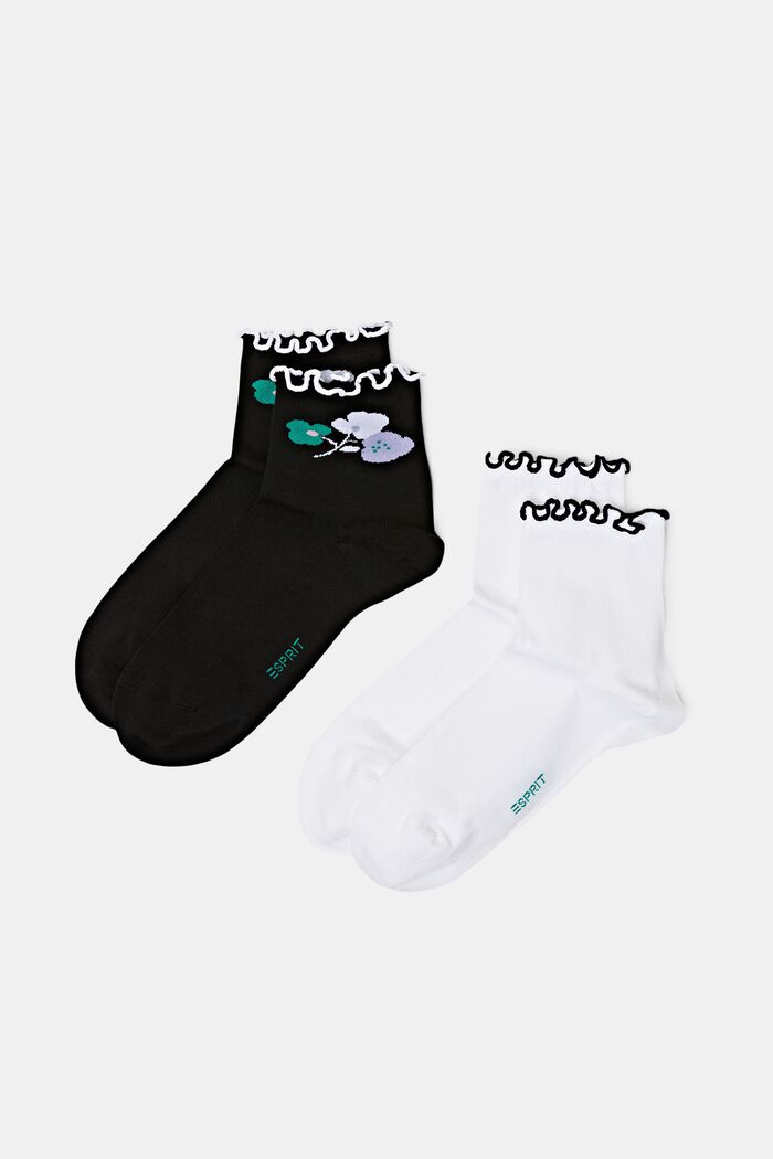 2er-Pack halbhohe Socken mit Rüschen, BLACK/WHITE, detail image number 0