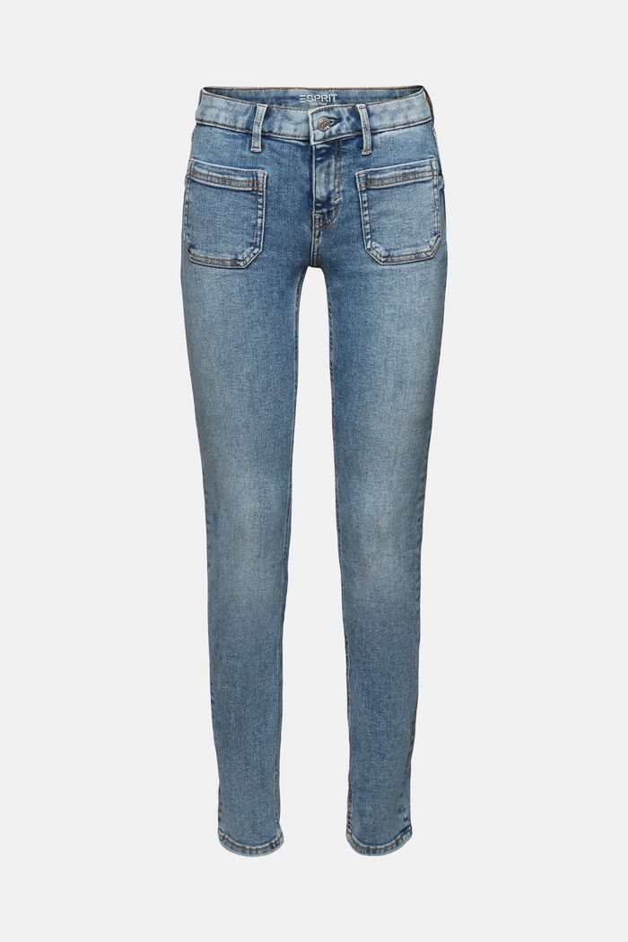 Recycelt: Schmale Jeans mit mittelhohem Bund, BLUE LIGHT WASHED, detail image number 7
