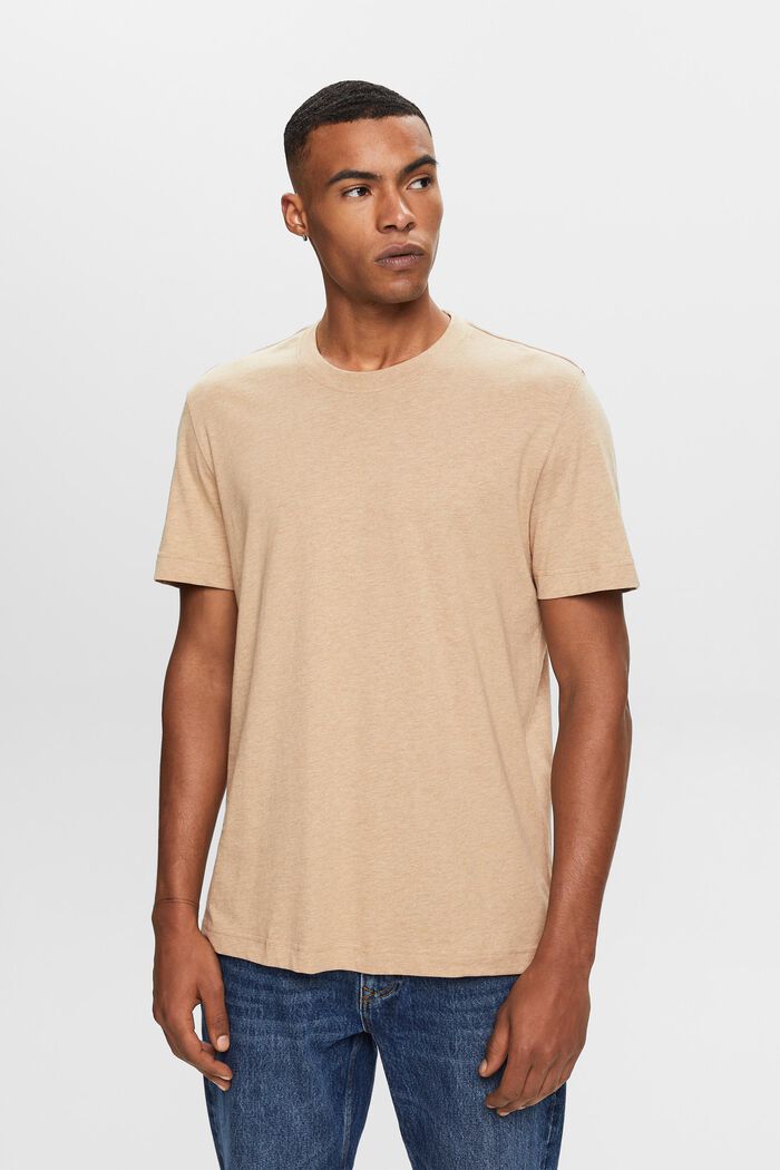 Rundhals-T-Shirt, 100 % Baumwolle, SAND, detail image number 0
