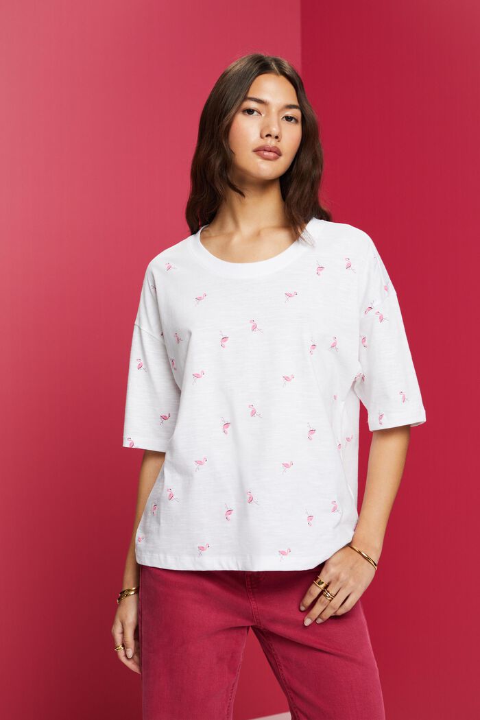 T-Shirt mit Allover-Print, 100 % Baumwolle, WHITE, detail image number 0