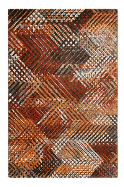 Kurzflor-Teppich mit geometrischem Muster, RUST BROWN, overview