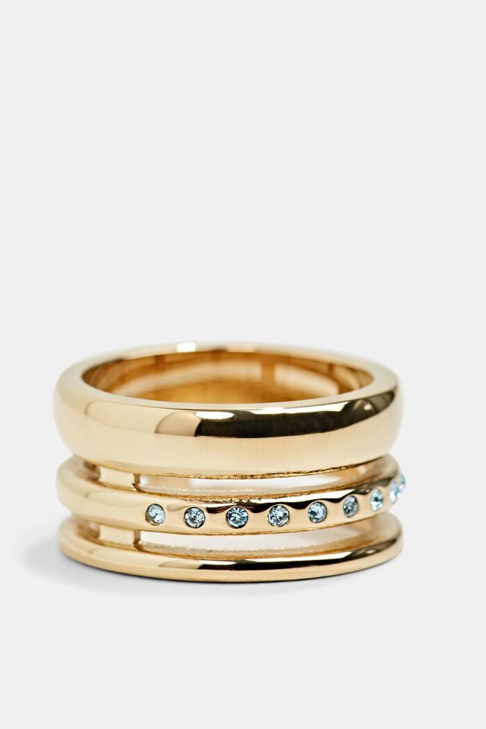Dreier-Ring mit Zirkonia, Edelstahl, GOLD, detail image number 1