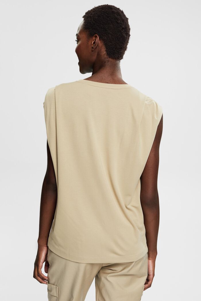 Ärmelloses T-Shirt mit plissiertem Schulterbereich, PALE KHAKI, detail image number 3
