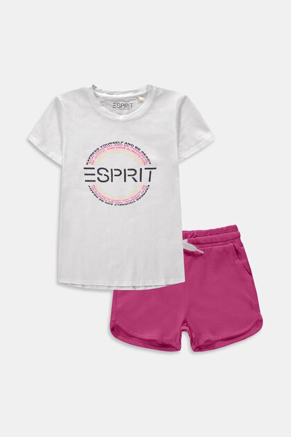 Set: T-Shirt und Shorts aus Baumwoll-Jersey, WHITE, overview