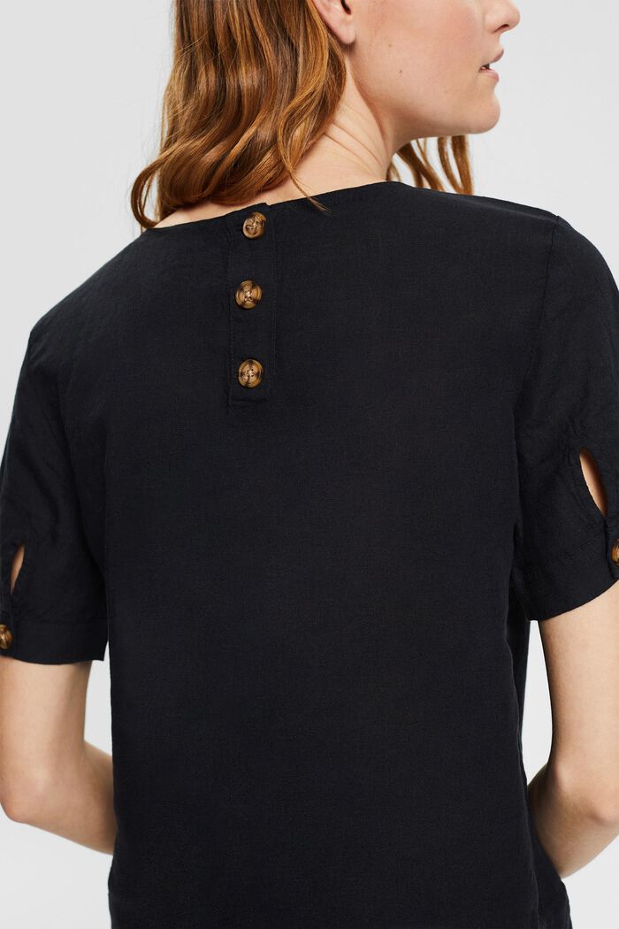Bluse mit Knopf-Details aus 100% Leinen, BLACK, detail image number 2