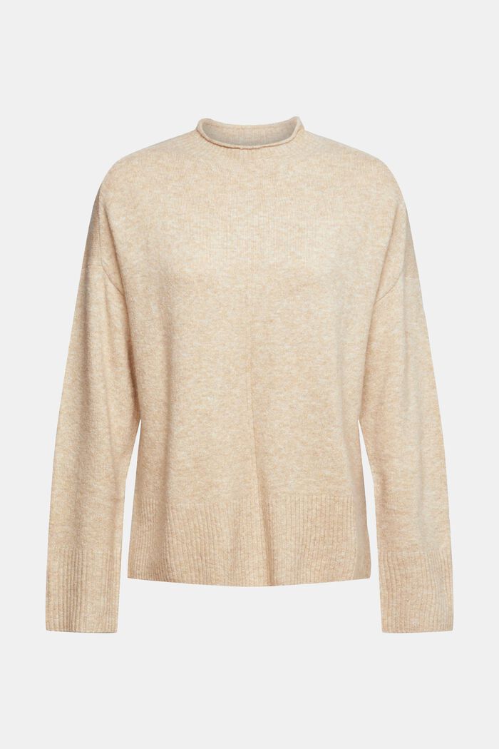 Mit Wolle: flauschiger Pullover mit Stehkragen, SAND, detail image number 2