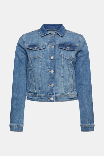 Jeansjacke im Used-Look, BLUE LIGHT WASHED, overview
