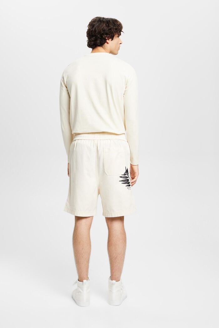Shorts aus reiner Baumwolle mit Print hinten, CREAM BEIGE, detail image number 3