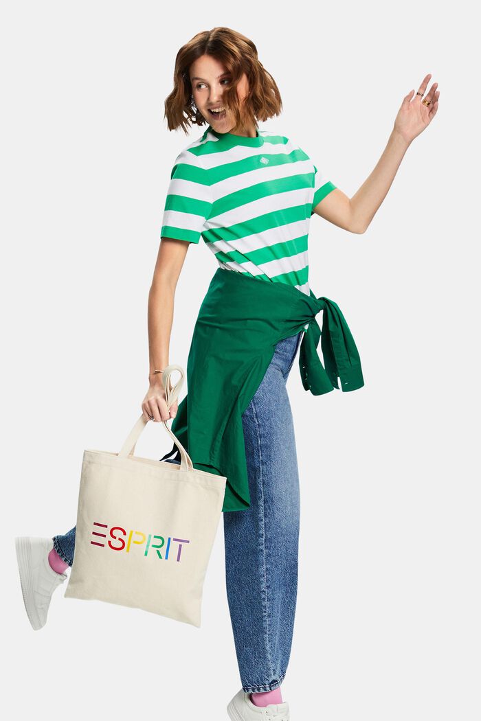 Streifen-T-Shirt aus Pima-Baumwolle mit Stickerei, GREEN, detail image number 4