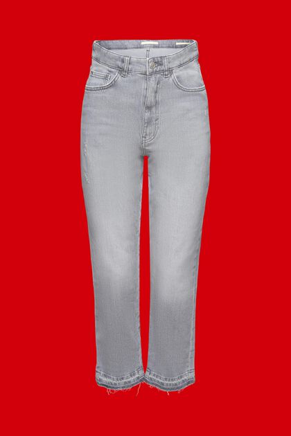 Jeans mit hohem Bund und offenem Saum, GREY MEDIUM WASHED, overview