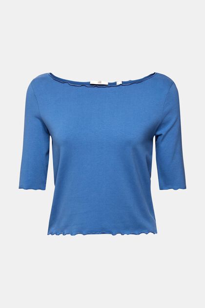 T-Shirt mit Wellensaum, BLUE, overview