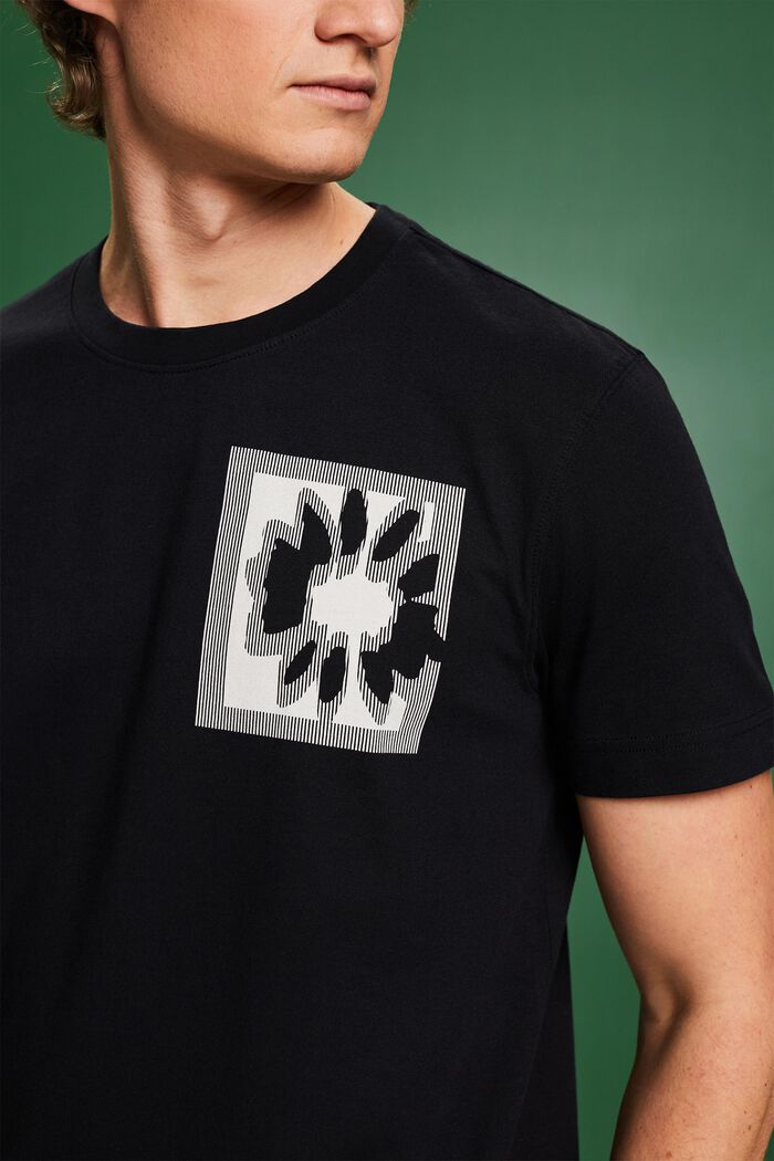 T-Shirt mit floralem Print und Logo, BLACK, detail image number 3