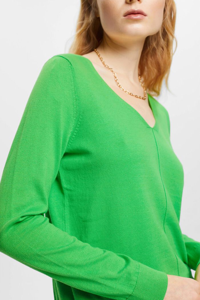 Pullover mit V-Ausschnitt aus Baumwolle, GREEN, detail image number 2