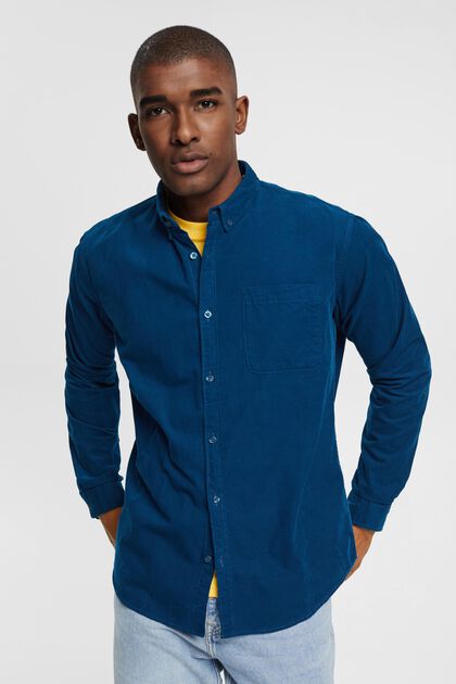 Button-Down-Hemd aus Cord, PETROL BLUE, overview