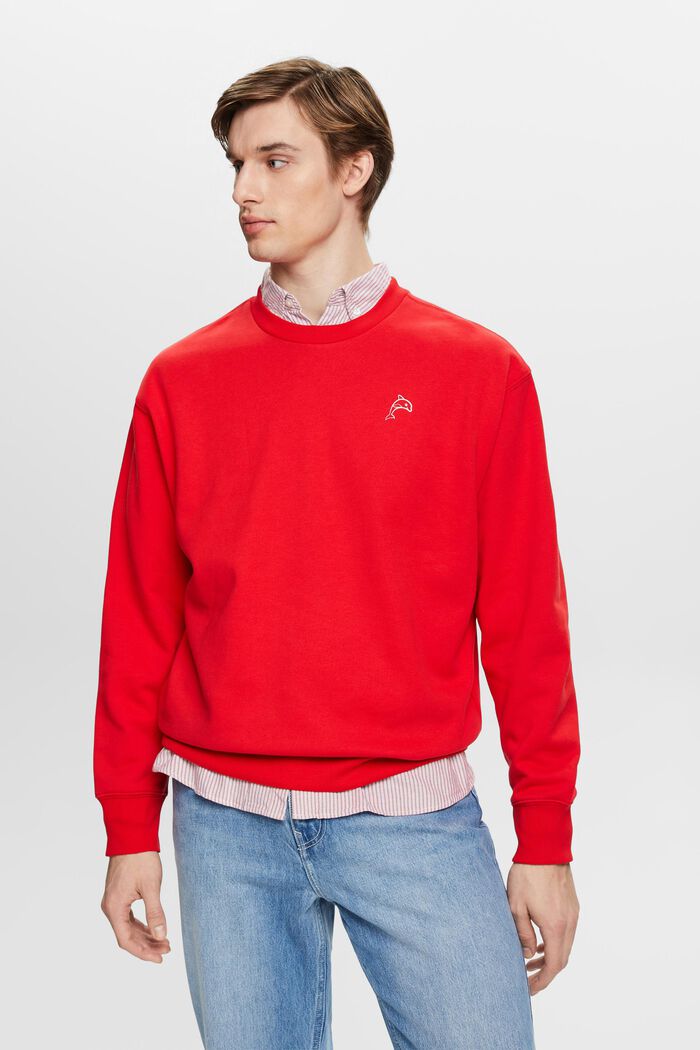 Sweatshirt mit kleinem Delfinprint, ORANGE RED, detail image number 0