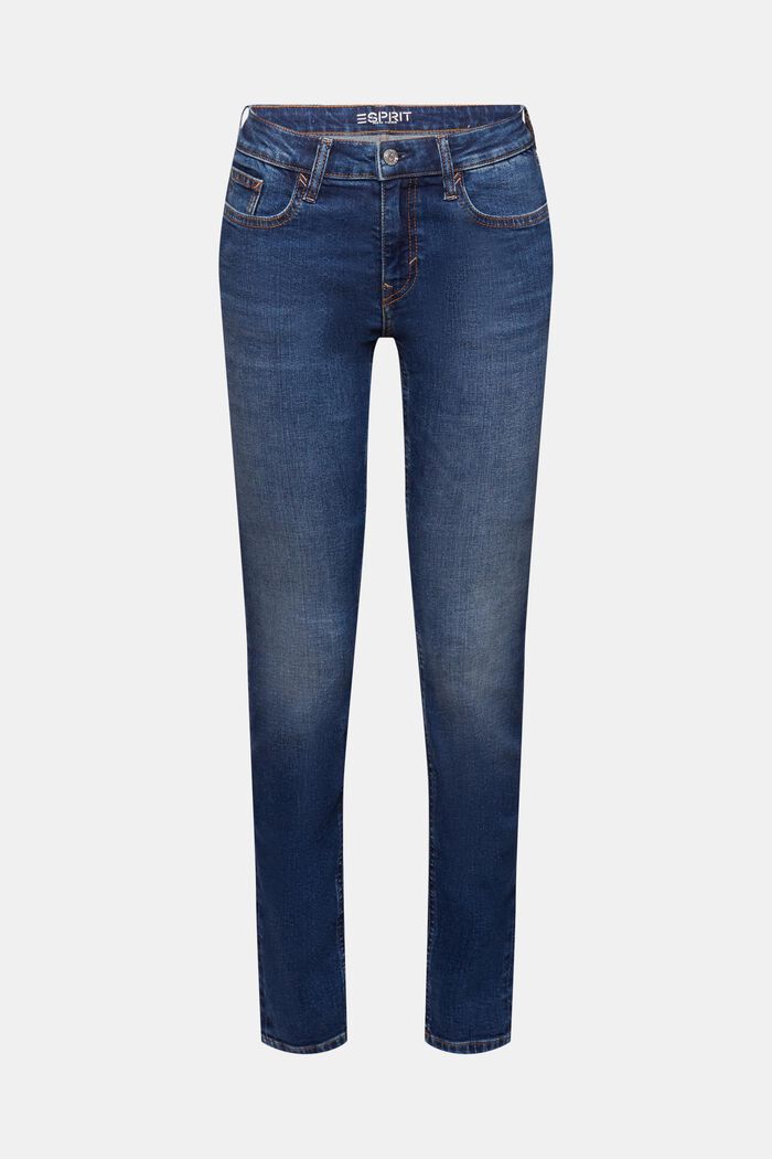 Schmale Jeans mit mittlerer Bundhöhe, BLUE DARK WASHED, detail image number 7