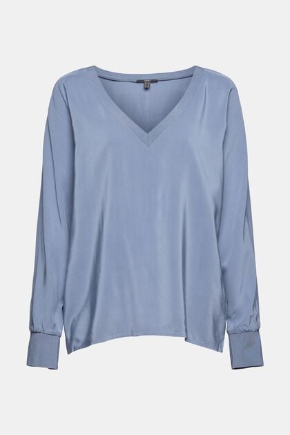 Oversize-Bluse mit LENZING™ ECOVERO™, GREY BLUE, overview