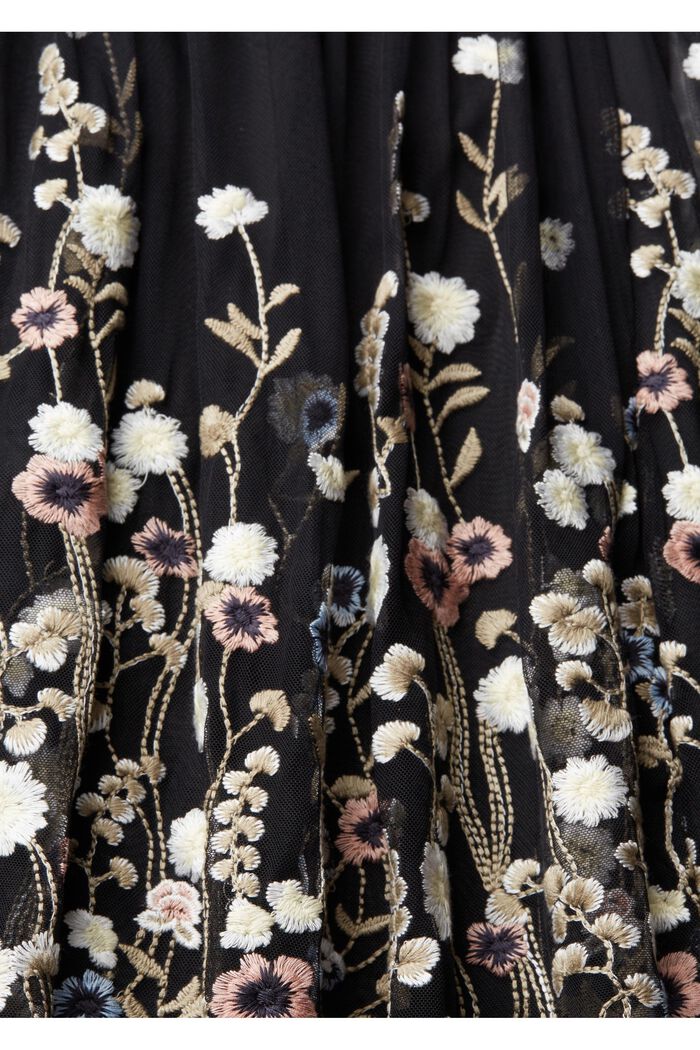 Mesh-Kleid mit Blüten-Stickerei, BLACK, detail image number 5