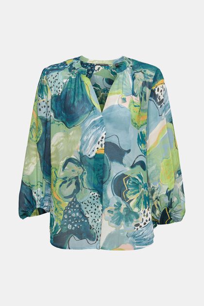 Chiffonbluse mit Muster, PASTEL GREEN, overview