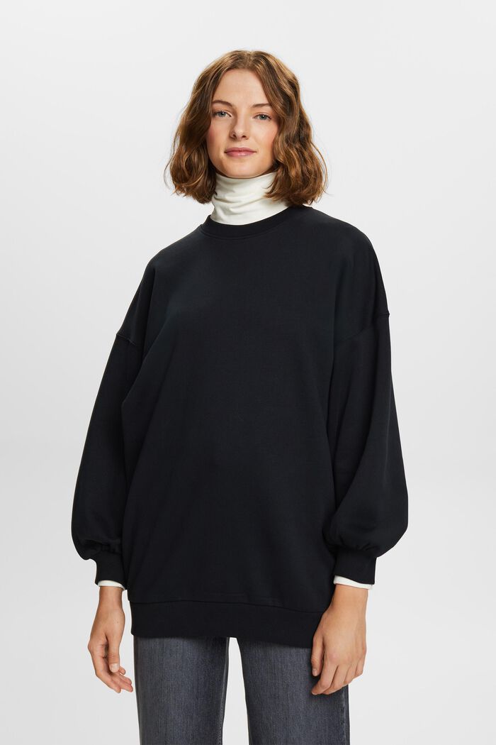 Fleece-Sweatshirt mit Rundhalsausschnitt, BLACK, detail image number 1
