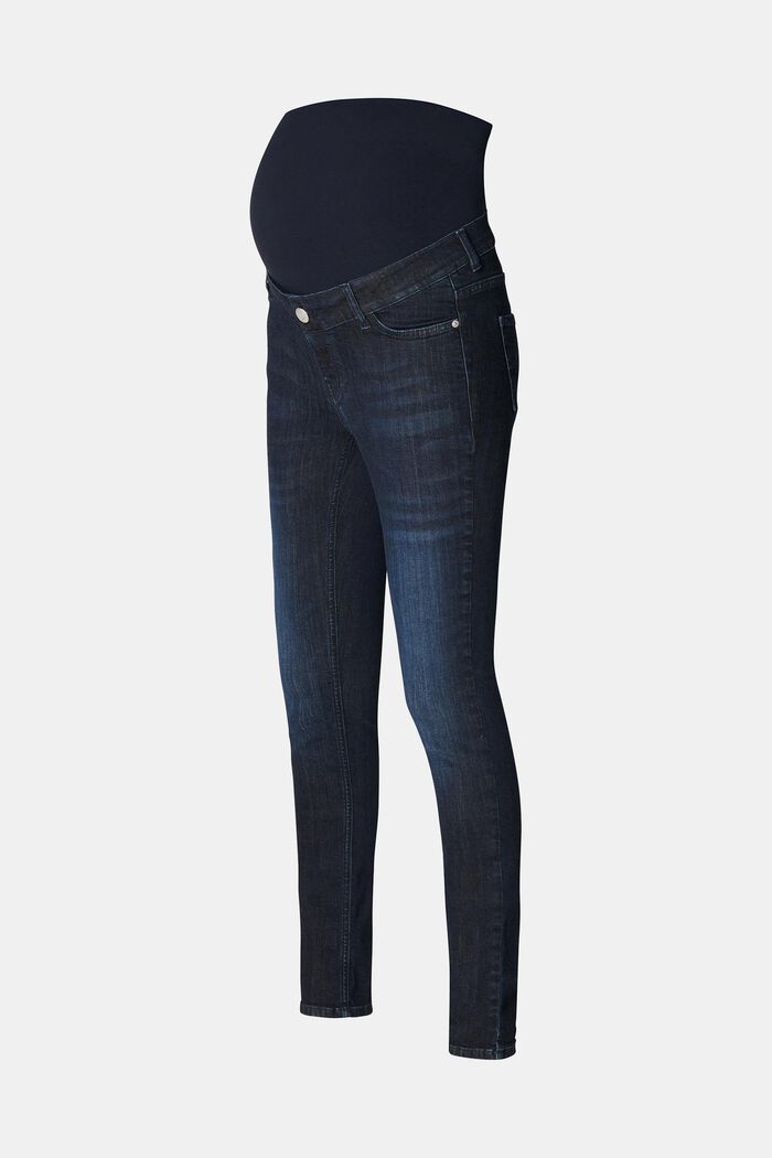 Skinny Jeans mit Überbauchbund, BLUE DARK WASHED, detail image number 5