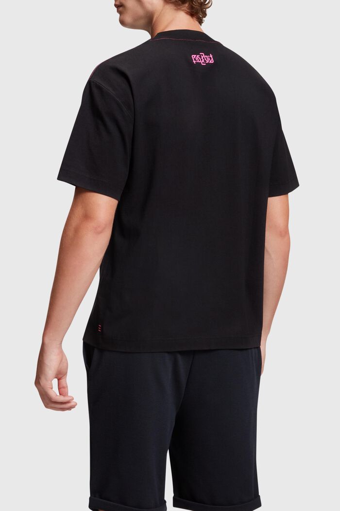 Relaxed Fit T-Shirt mit neonfarbigem Print, BLACK, detail image number 1