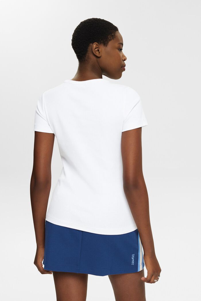 T-Shirt mit geripptem Rundhalsausschnitt, WHITE, detail image number 3
